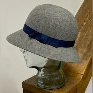 Women’s Vtg Geo. W. Bollman Doeskin 100% Wool Felt Blue Ribbon Hat